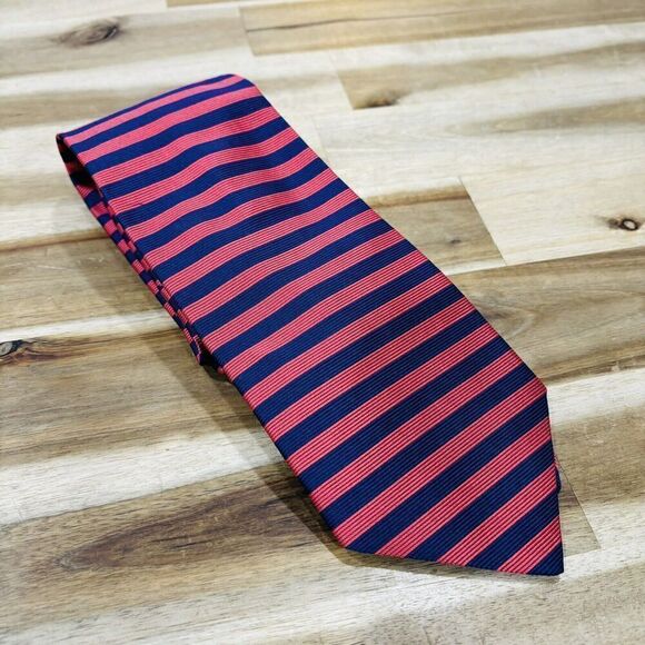 Vintage Brooks Brothers Necktie Mens Blue Shirt Tie Pure Silk USA Pink Striped - Picture 1 of 3